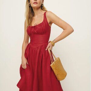 Reformation Balia Linen Dress 0P Petite - Red Sundried Tomato